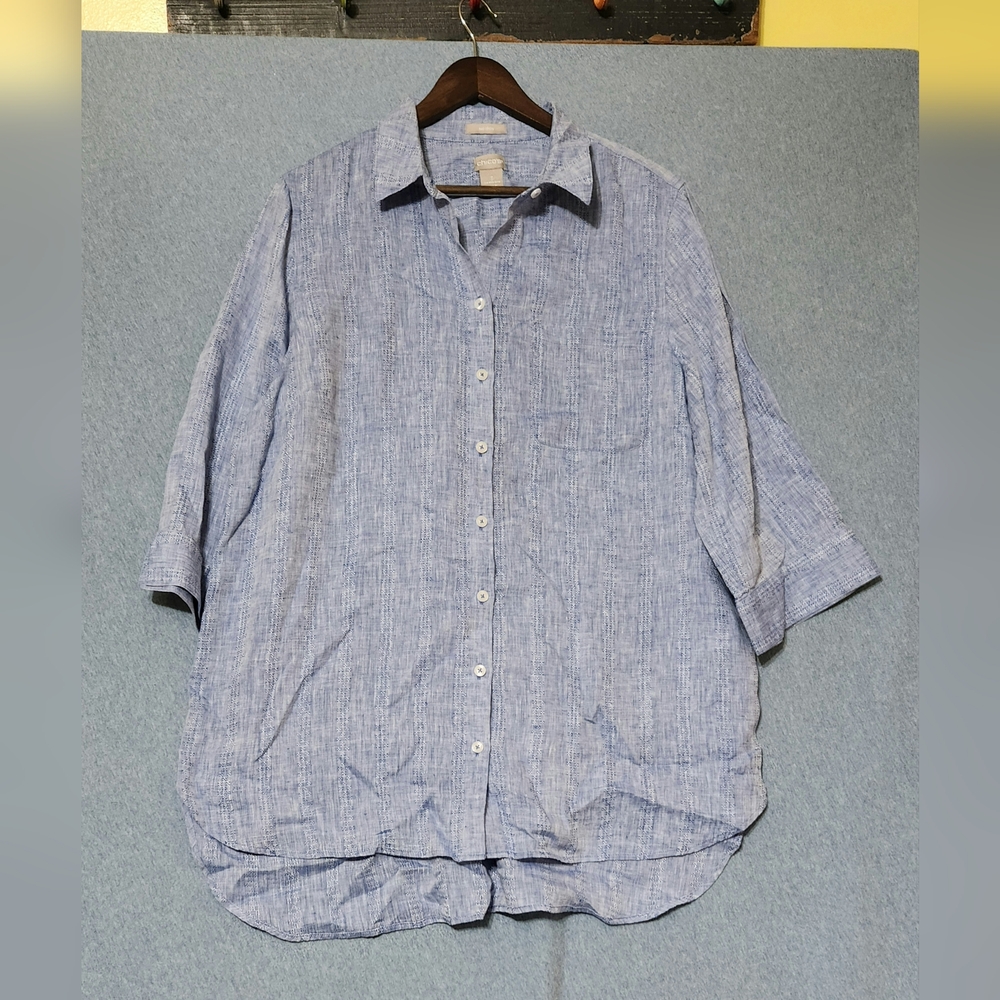 Chicos Oversized Linen Button Up Blouse